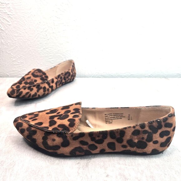 Animal Print Flats 7 Wide Fit Brown Black Pointed Toe Preppy Slip On Loafer Shoe - Picture 1 of 11